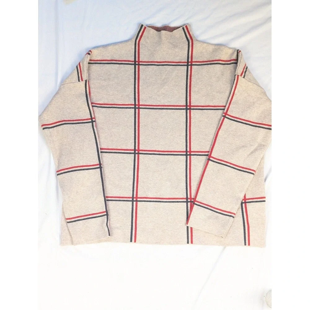 Tahari Brown Plaid Turtleneck Sweater XL Long‎ Sleeve Pullover - Picture 2 of 10